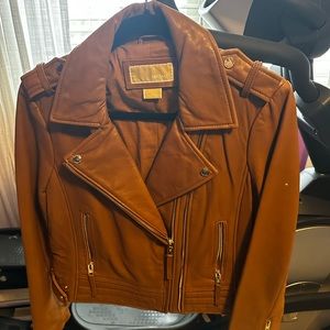 Brown leather Michael Kors Moto jacket